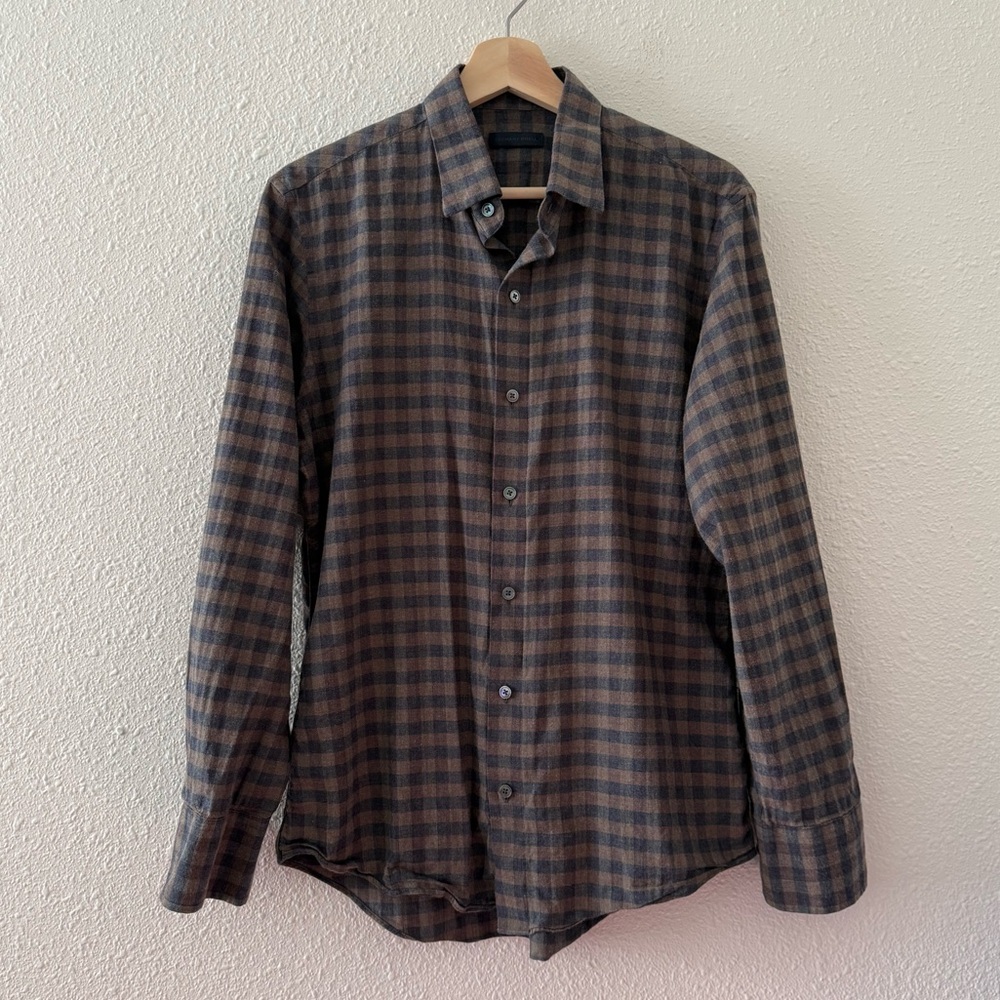 Zachary Prell Brown and Gray Checkered Shirt